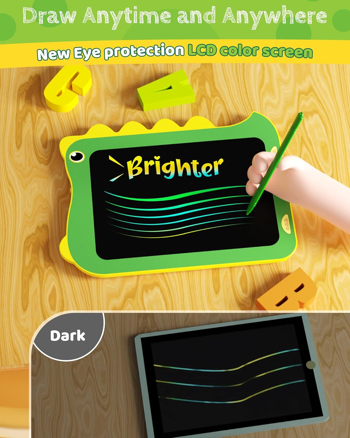 LCD Writing Tablet for Kids, Doodle Board Drawing Pad, Dinosaur Toys for Kids, Travel Toys for 3 4 5 6 Year Old Boys Girls, Easter Birthday Christmas Gift (8.5in Green)