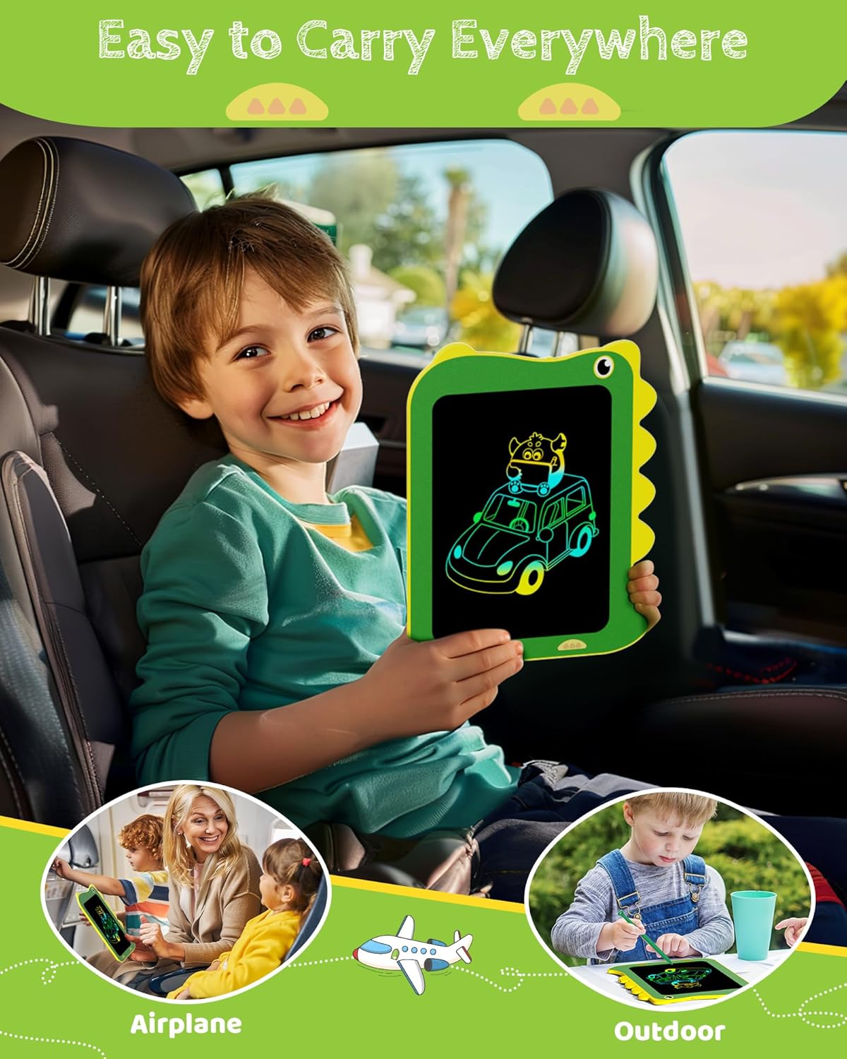 LCD Writing Tablet for Kids, Doodle Board Drawing Pad, Dinosaur Toys for Kids, Travel Toys for 3 4 5 6 Year Old Boys Girls, Easter Birthday Christmas Gift (8.5in Green)