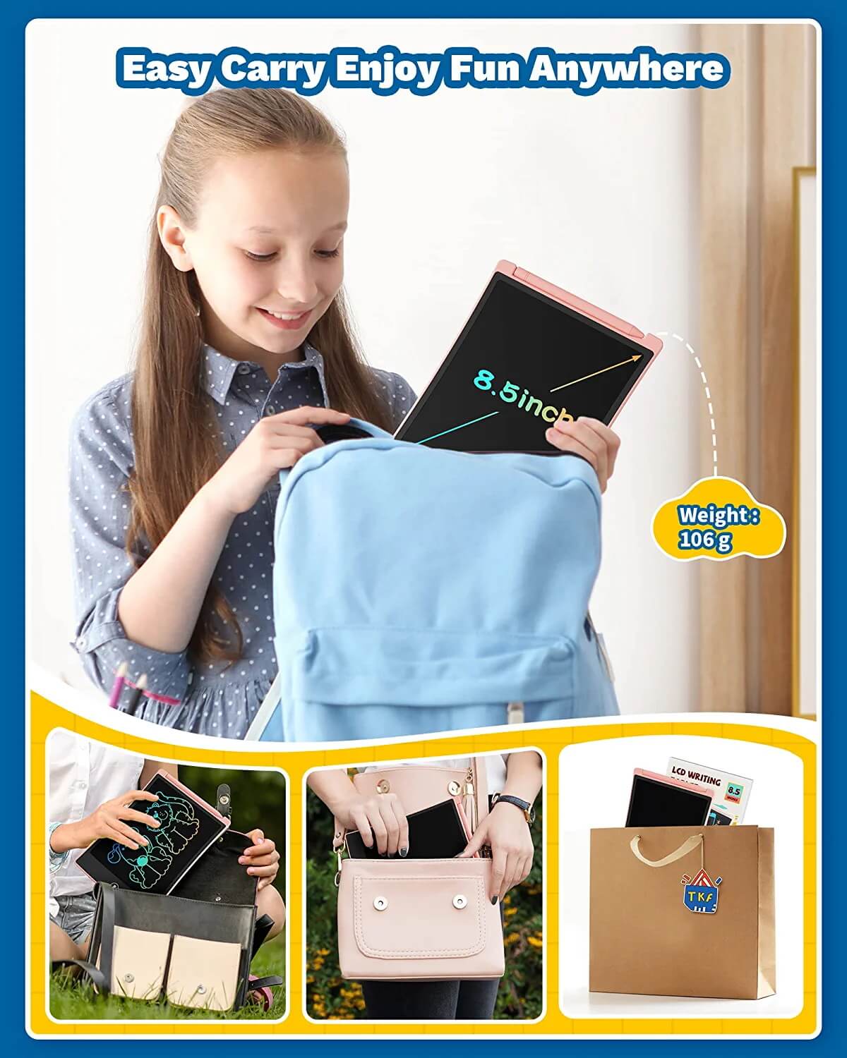 TEKFUN 2 Pack LCD Writing Tablet with 4 Stylus , 8.5in Erasable Doodle Board Mess Free Drawing Pad for Kids - Mytekfun