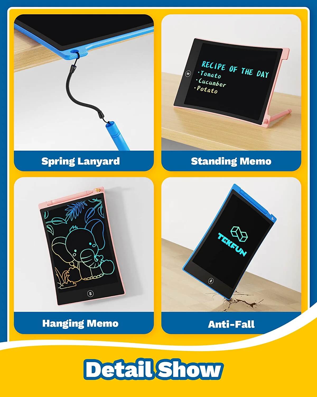 TEKFUN 2 Pack LCD Writing Tablet with Anti-Lost Stylus, 10in Erasable Doodle Board Coloring Drawing Pad for Kids - Mytekfun