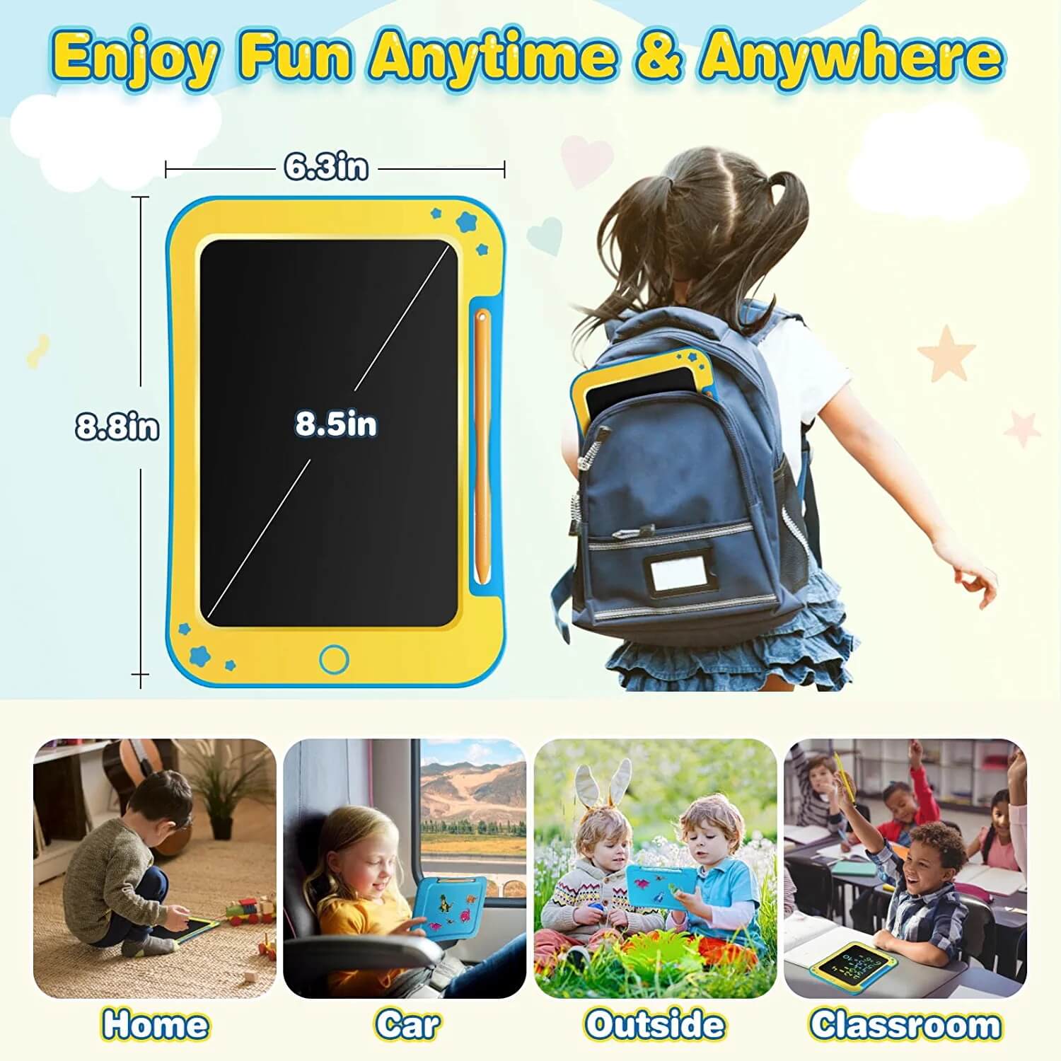 TEKFUN LCD Writing Tablet for Kids, Decorate Your Own Doodle Board with Cute Stickers, 8.5inch Colorful Drawing Board - Mytekfun
