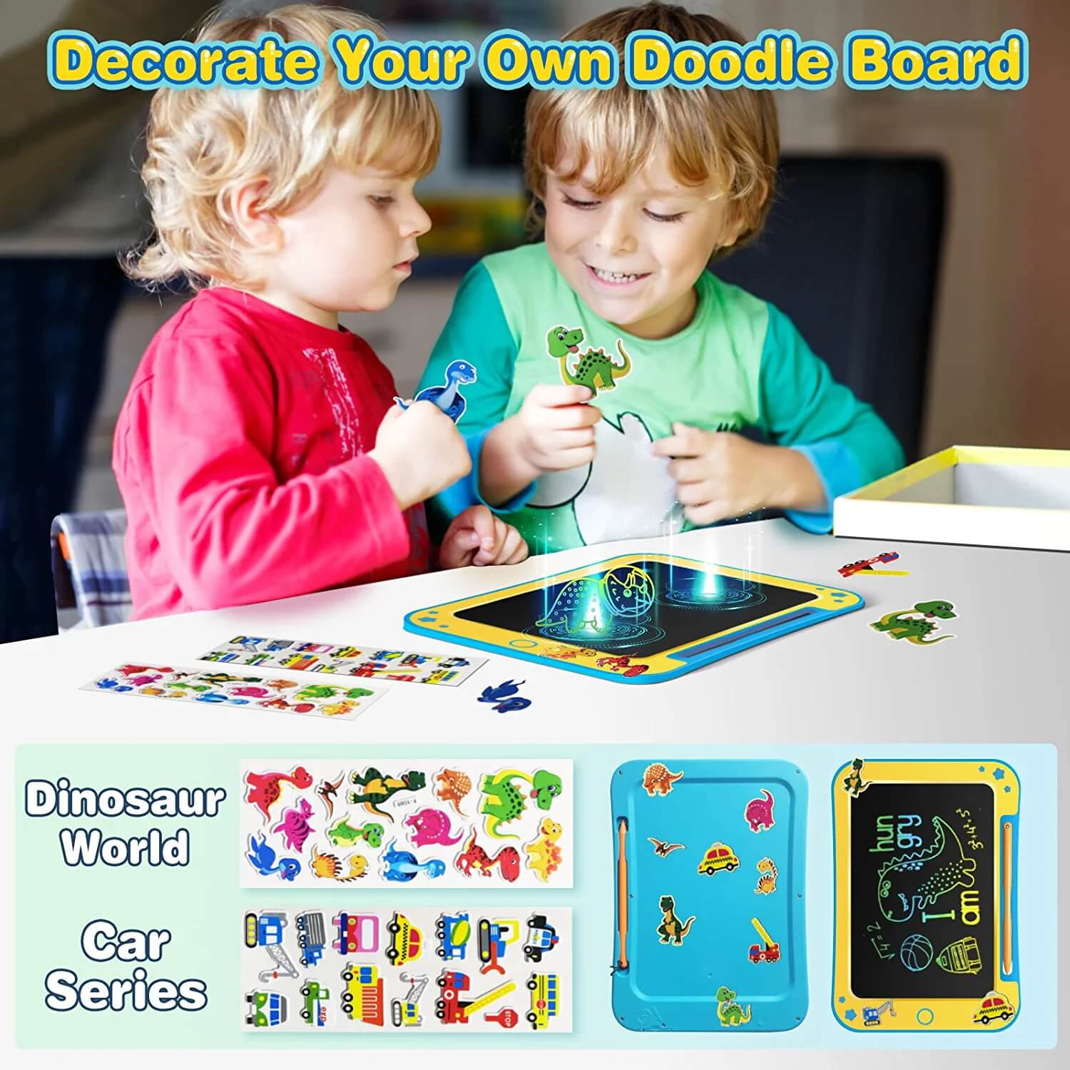 TEKFUN LCD Writing Tablet for Kids, Decorate Your Own Doodle Board with Cute Stickers, 8.5inch Colorful Drawing Board - Mytekfun