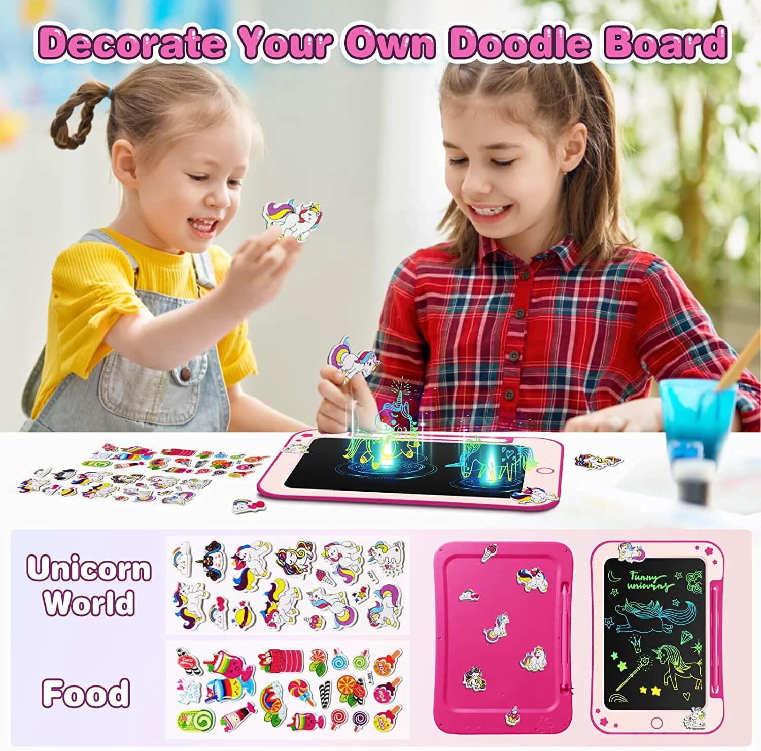 TEKFUN LCD Writing Tablet for Kids, Decorate Your Own Doodle Board with Cute Stickers, 8.5inch Colorful Drawing Board - Mytekfun