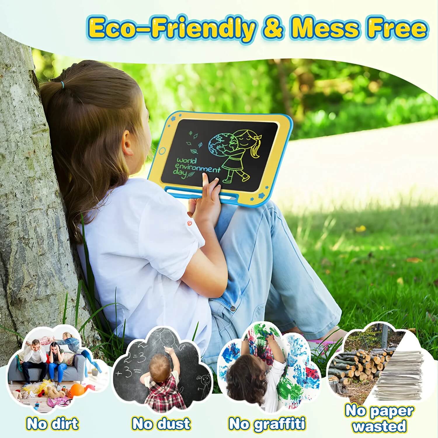 TEKFUN LCD Writing Tablet for Kids, Decorate Your Own Doodle Board with Cute Stickers, 8.5inch Colorful Drawing Board - Mytekfun