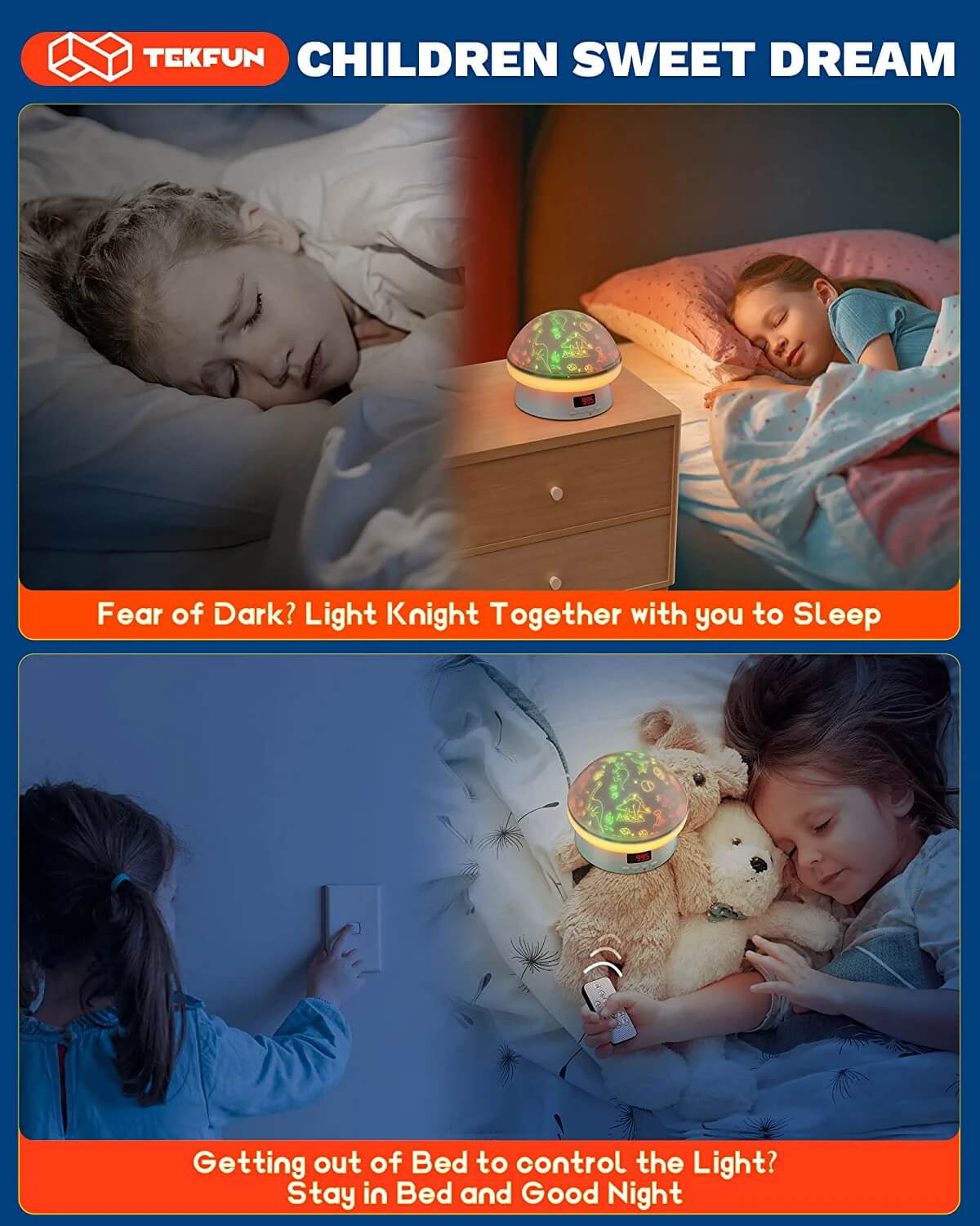 TEKFUN Toys for Girls, 3 in 1 Remote Control Night Light Star Projector Unicorn Gifts for Girls - Mytekfun