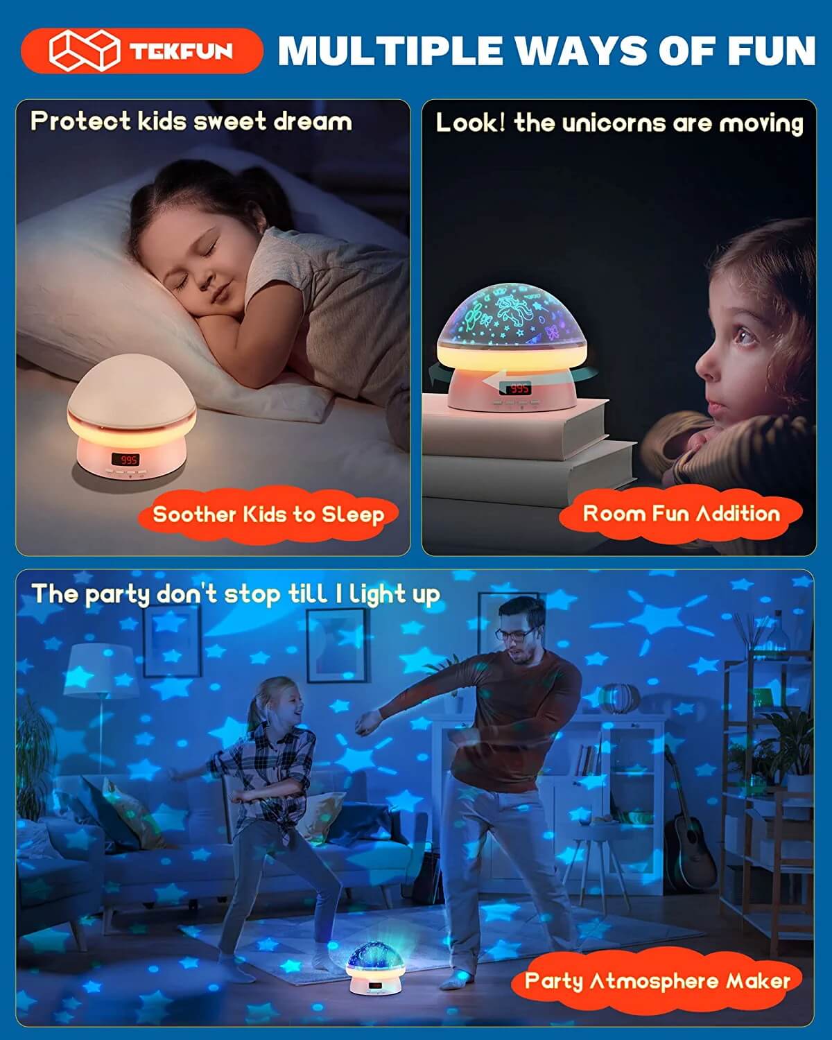 TEKFUN Toys for Girls, 3 in 1 Remote Control Night Light Star Projector Unicorn Gifts for Girls - Mytekfun
