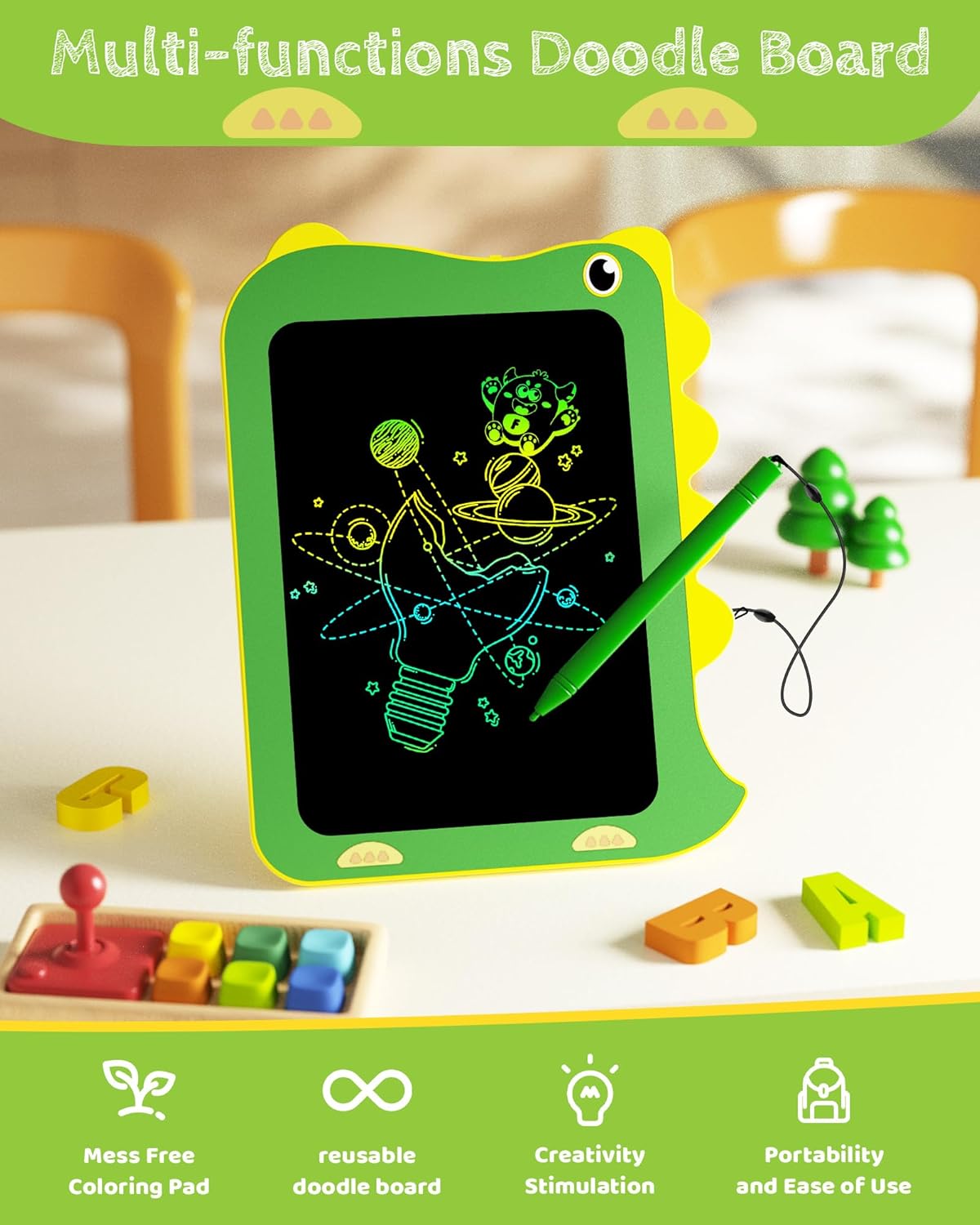 LCD Writing Tablet for Kids, Doodle Board Drawing Pad, Dinosaur Toys for Kids, Travel Toys for 3 4 5 6 Year Old Boys Girls, Easter Birthday Christmas Gift (8.5in Green)