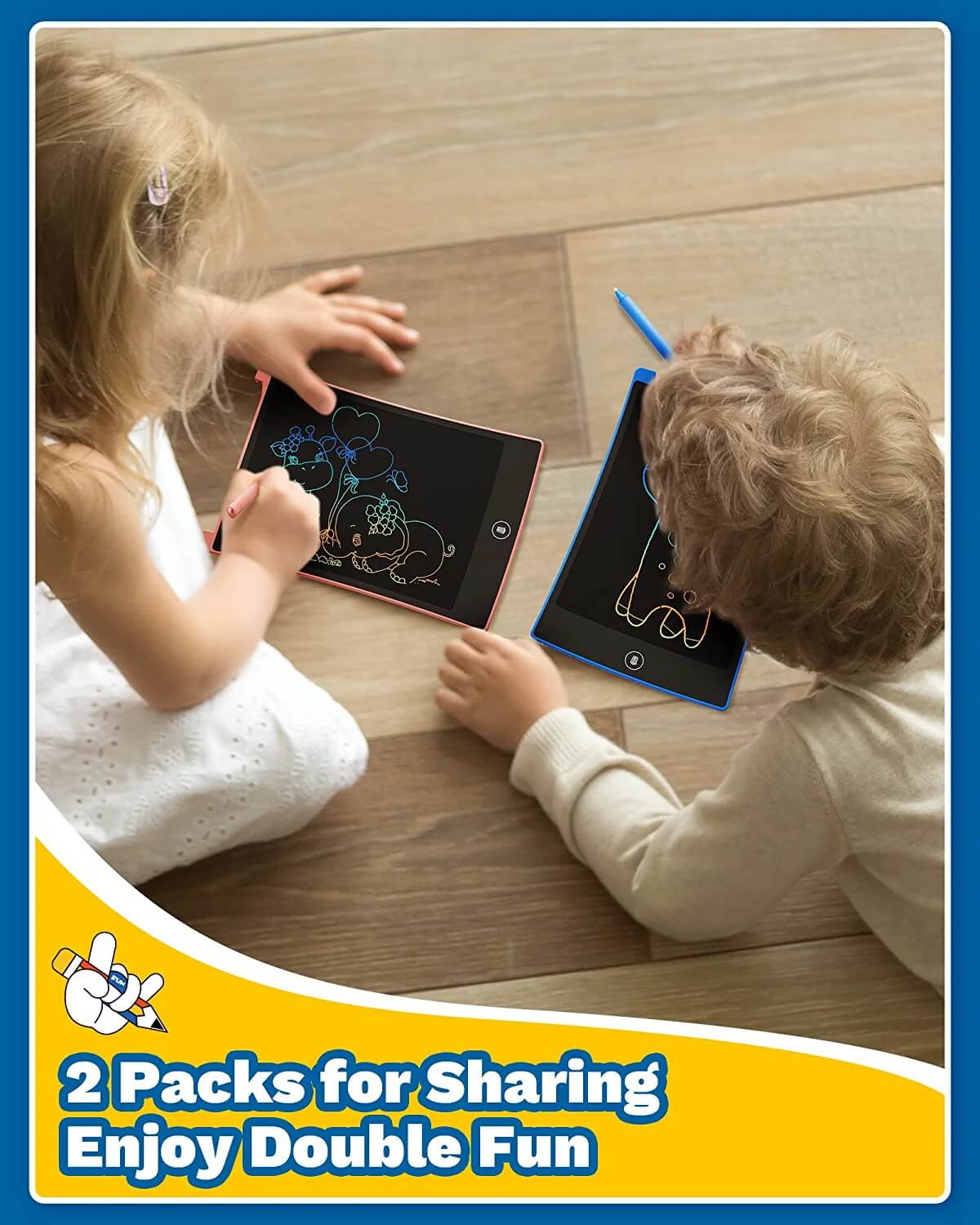 TEKFUN 2 Pack LCD Writing Tablet with 4 Stylus , 8.5in Erasable Doodle Board Mess Free Drawing Pad for Kids - Mytekfun