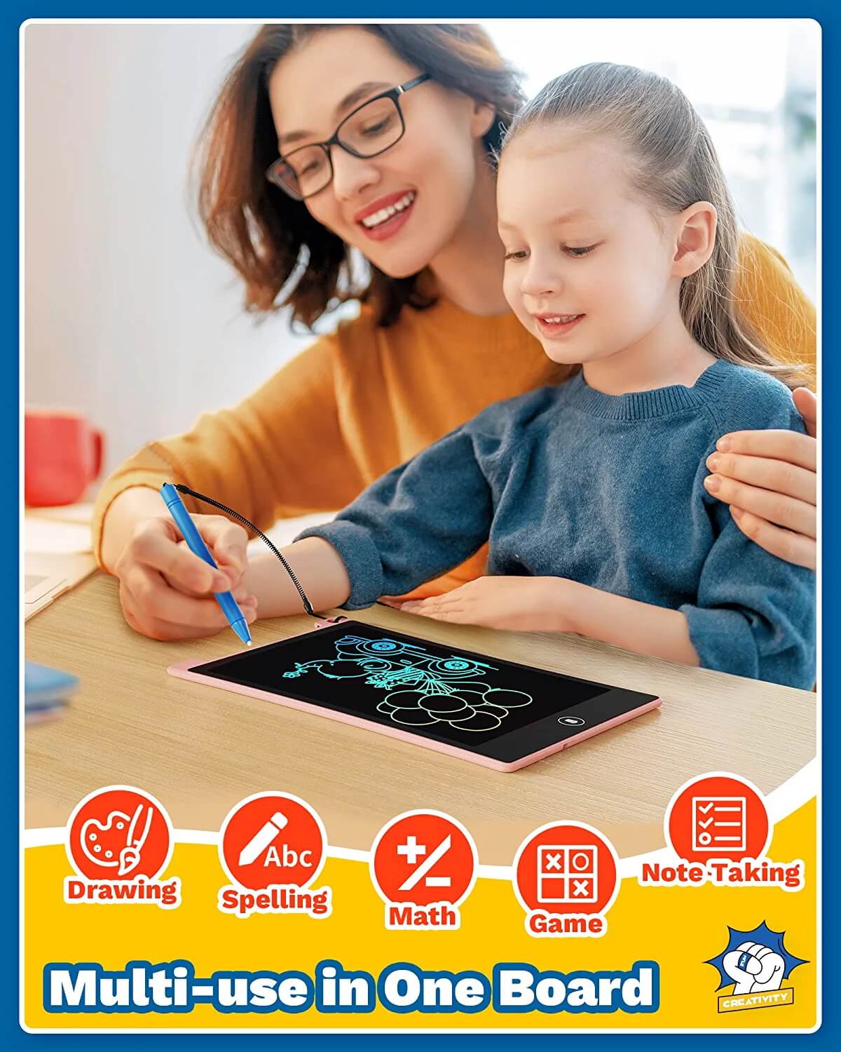 TEKFUN 2 Pack LCD Writing Tablet with Anti-Lost Stylus, 10in Erasable Doodle Board Coloring Drawing Pad for Kids - Mytekfun