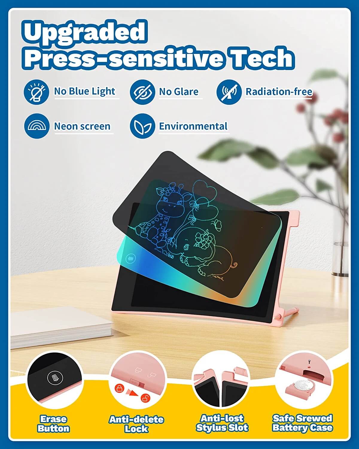 TEKFUN 2 Pack LCD Writing Tablet with Anti-Lost Stylus, 10in Erasable Doodle Board Coloring Drawing Pad for Kids - Mytekfun